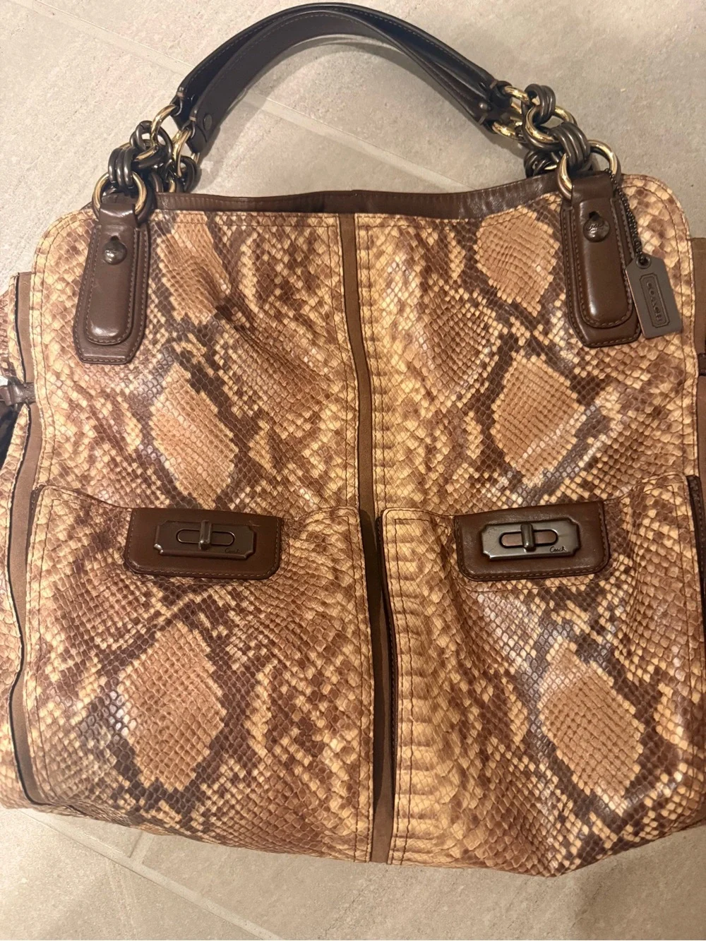 Coach Brown Python-Print Shoulder Bag - Picture 4 of 6